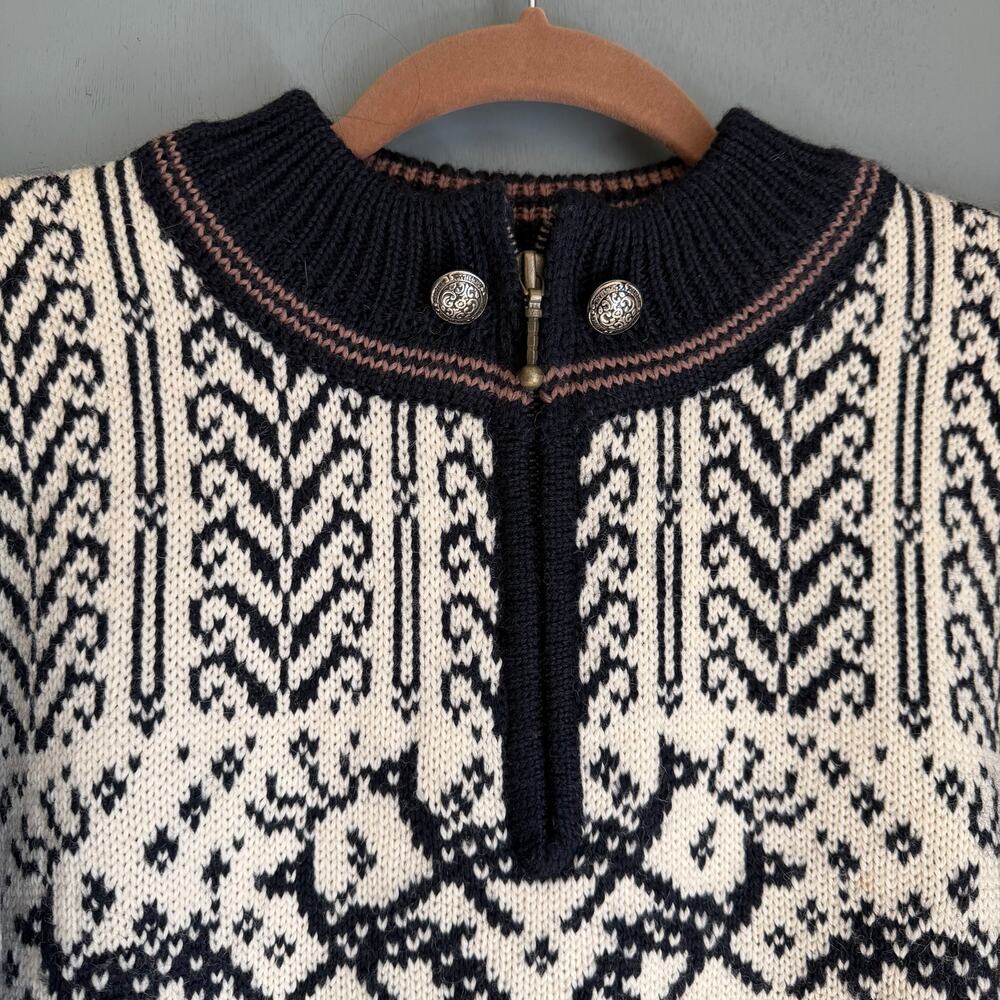 Vintage CHRISTIANIA Large Norwegian Sweater Quarter Zip Blue Wool Scandinavian - Picture 6 of 12